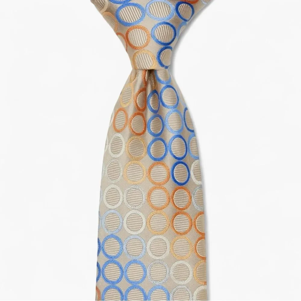 Michael Kors Geometric Circle Tie Beige Blue Orange Silk Classic